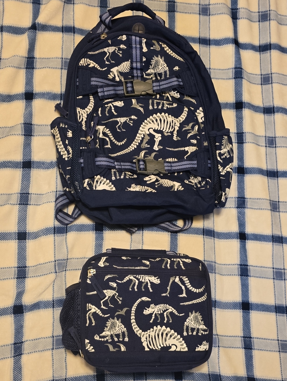 Pottery Barn Kids Navy Dinosaur Backpack and Lunch Bag Set